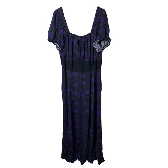 Cosmic Aura Black Purple Rose Maxi Dress Square Neck Size 2X - Picture 1 of 9